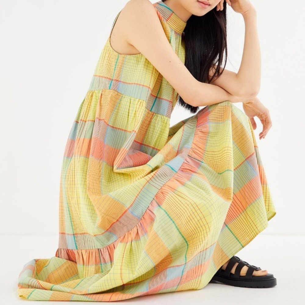 UO Greta tiered ruffle mock neck maxi dress